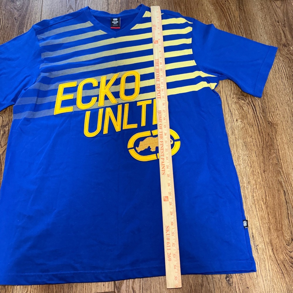 Ecko Unltd Y2K Shirt Men 2XLT Blue Graphic Embroidered Streetwear Hip Hop Skater - Picture 3 of 8